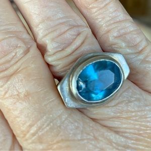 Blue Topaz Silver Ring UNIQUE from Greece